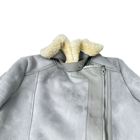ZARA Outerwear Suede Effect Aviator Biker Sherpa Fur Lining Jacket Womens Small - Picture 3 of 7